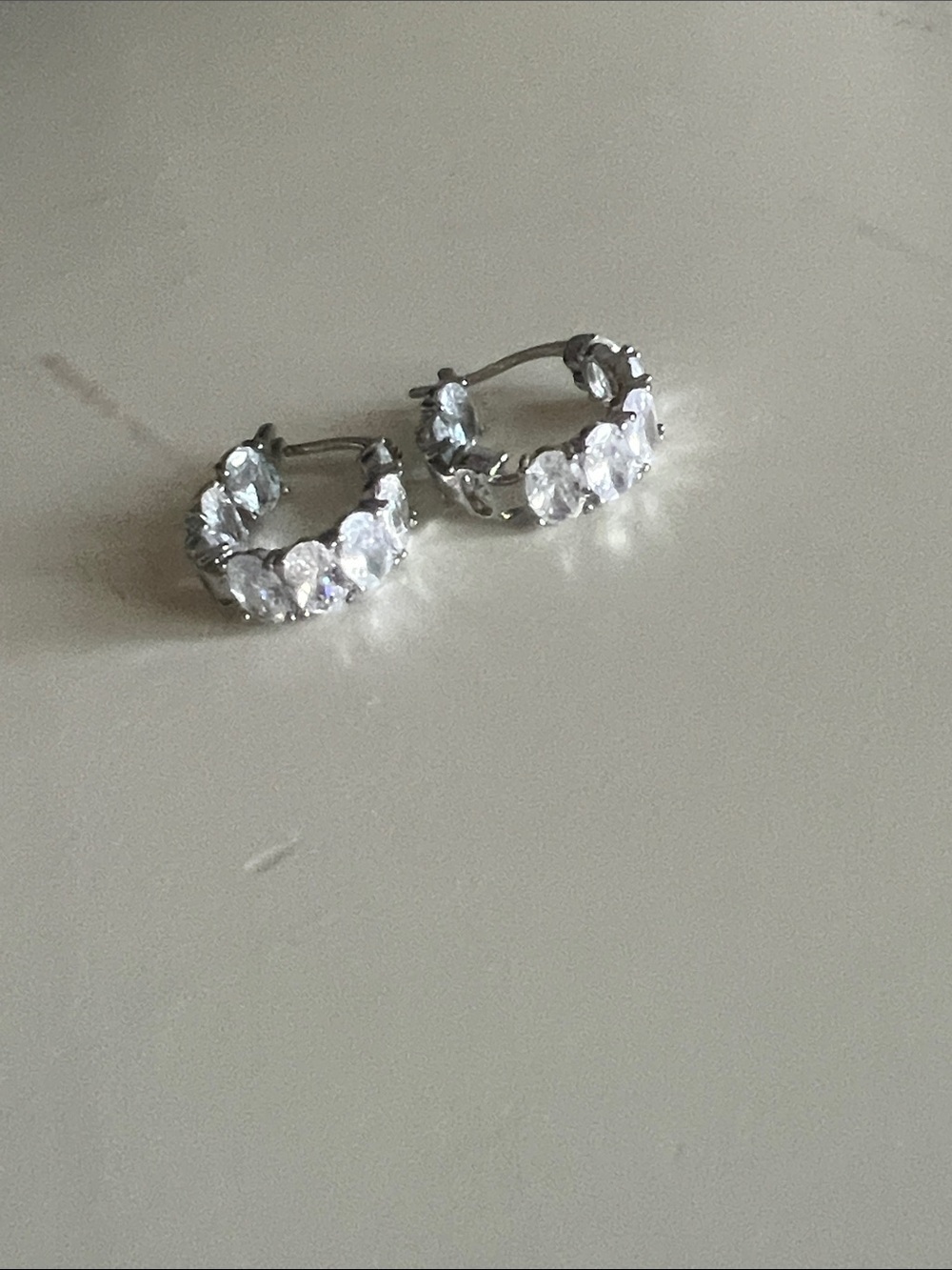 Silver Crystal Hoop Earrings - Clear Stone Half-Hoop